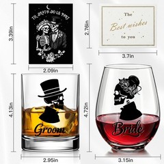 Skull Bride & Groom Wine Glass for Couples – Till Death Do 19oz, Transparent