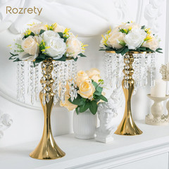 Elegant Gold Vases Set of 4 – 13.5″ Tall Crystal Flower Stands for Events