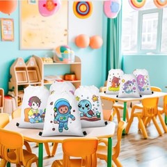 Dansydaisy 24 Set Drawstring Backpacks Bulk with 24 Stackable Crayons Colorable
