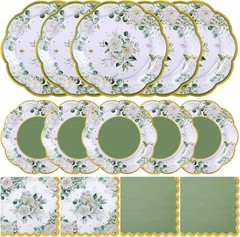 150 Pcs Sage Green Bridal Shower Decorations,Floral Paper Plates and Napkins Set