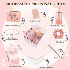 Irenare 8 Pcs Bridesmaid Proposal Gifts Set Robes Makeup Bag Cup Cards Hair T…