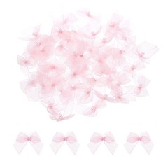 50Pcs Mini Light Pink Ribbon Bow with Pearl 1″ Ribbon Flowers Applique