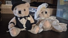 Country Cozy’s Originals Vintage Wedding Teddy Bear Bride and Groom Set with Tag