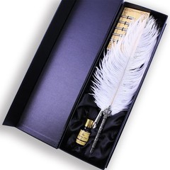 Featty Gifts Natural White Ostrich Plume Dip Quill Pen Set,Retro Crown Penhol…