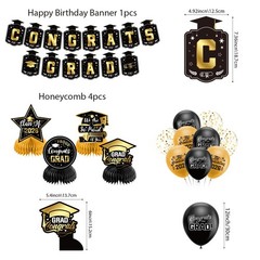 Graduation Decorations 2026 Set Black Gold, 60 inches x 40 inches, Gold
