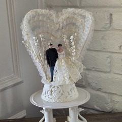 Vtg 50s Wedding Cake Topper, Couple, Swans Column, Heart, Flowers