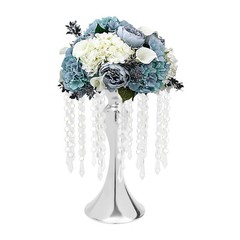 10PCS Silver Vases Wedding Centerpieces Flower Stand Table Decor w/Crystal Beads