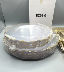 180pcs Tablesetting Clear Plastic Plates with Gold Trim Setting for 30 Guests