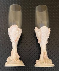 Wedding Celebration Server Set and Goblets Rose Bead Poly New
