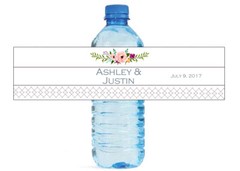 Elegant Flower Hand Drawn Hearts Wedding Anniversary party Water Bottle Labels