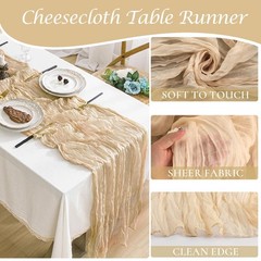 3 Pack Champagne Table Runner Summer Boho Cheesecloth Table Runner 10ft x 3pcs