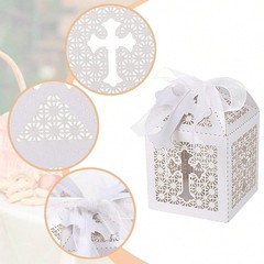 White 3 Laser Cut Cross Gift Boxes 5x5x7cm Wedding Favors Decor