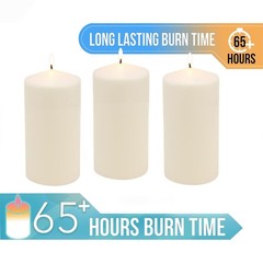 Stonebriar Unscented Pillar Candles – 65 Hour Burn Time, 3″ x 6″, Ivory