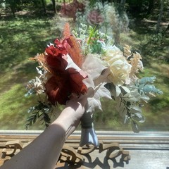 Bridal Wedding Bouquet Hand made Budget Friendly Faux Flowers Red Orange Fall