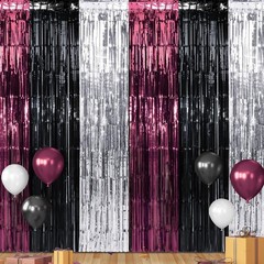 3 Pack 3.3Ft x 6.6Ft Graduation Foil Fringe Curtain Backdrop Decorations, Mar…