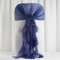 Navy Blue Premium CHAIR COVER Curly Chiffon Ruffled SASHES Wedding Decorations