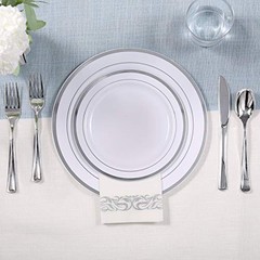 175 Count Silver Dinnerware Set for 25 Guests – Silver Silver Rim Dinnerware