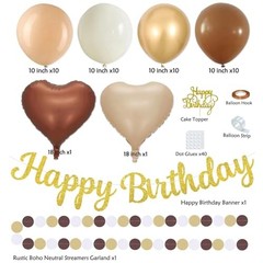Boho Brown White Birthday Decorations – 62pcs Happy White Brown Champagne