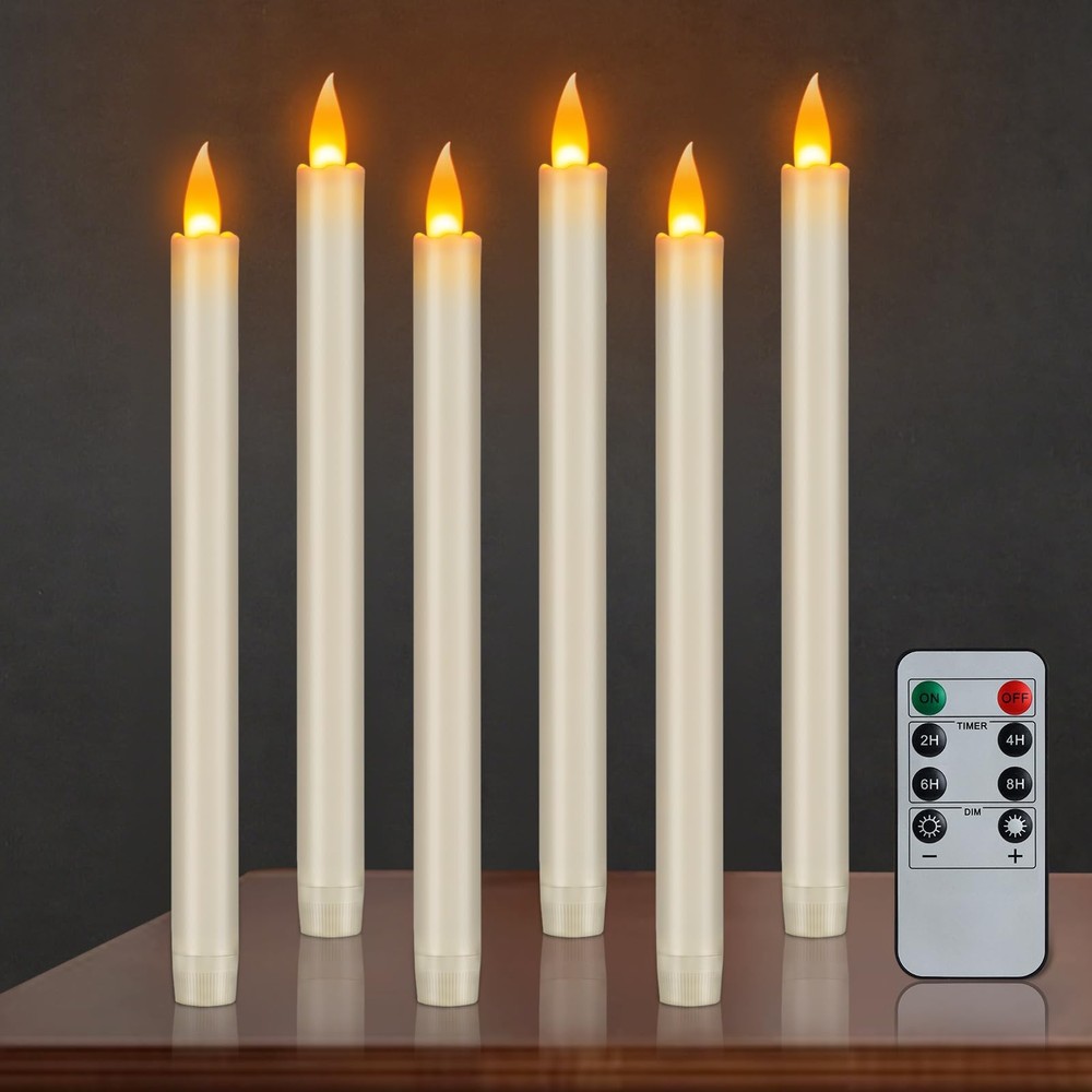 wemarry Flameless Taper Candles 10″ Dripless Battery Operated 6 Pack, Ivory