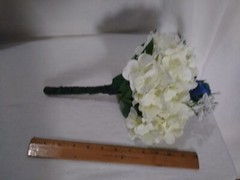 Wedding Bouquet Silken / Plastic White Hydrangea w/ Dark Blue Rose NEW