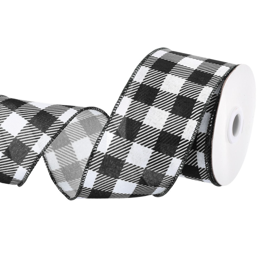 Plaid Check Ribbon, 2.5 Inch x 10 Yards Gingham Ribbon, Black