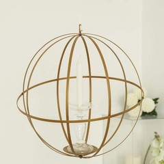 19″ Gold Globe Ring Candle Holder Hanging Metal Lantern Wedding Centerpieces
