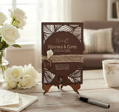 Elegant Wooden Wedding Invitation with Laser-Cut Design