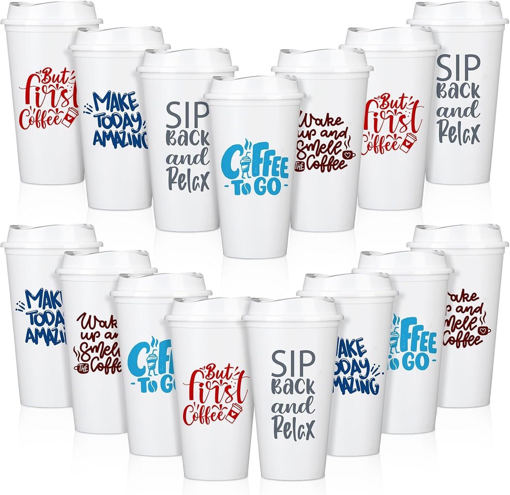 15 Pack Employee Appreciation Reusable Coffee Cup with Lids Thank You White