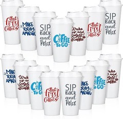 15 Pack Employee Appreciation Reusable Coffee Cup with Lids Thank You White
