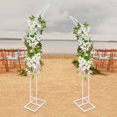2 PCS White Curved Wedding Arch Stands Steel Tube Backdrop Frame