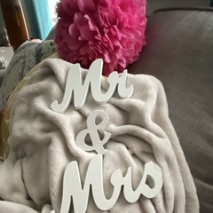 White Wooden Mr & Mrs Wedding Table Centerpiece Modern Matte Decor
