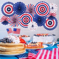4th of July Patriotic Decorations Hanging Paper Fans Red White Blue