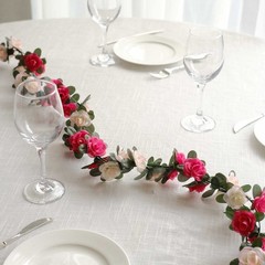 2 BLUSH FUCHSIA 8 ft long Silk Mini Rose Wedding Garland Leaves Bendable Wire