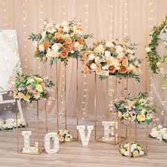 Gold Geometric Flower Stand Vases – 2 Pcs 23.6In Centerpieces for Events