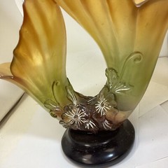 Double Amber/ Green Resin Centerpiece Table Vase Large 18”