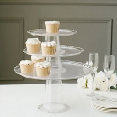 3 Clear Round Plastic CUPCAKE Display STANDS Stackable Dessert Pedestals Party