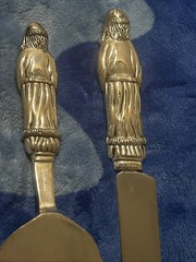 Christmas/Wedding Cake Server & Knife Godinger Silverplate Santa Handles Vintage
