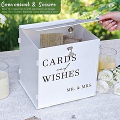 White Acrylic Wedding Card Box with Lock Large DIY Card Holder for Reception