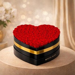100 Petite Preserved Roses, Large Shaped Box, 100 Red