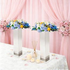 2-Piece Flower Stands Stainless Steel Column Wedding Flower Stand Silver 11*11in