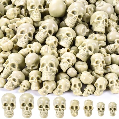 Vellibring 150 PCS Halloween Mini Skull Heads Decoration, 4size Bone Color