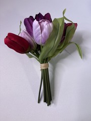 Hallmark Silk Bridal Wedding Easter Spring Bouquet 9″L Tulip Red Purple Lavender