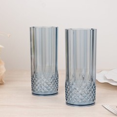 6 DUSTY BLUE 14 oz Crystal Plastic DRINKING GLASSES Party Events Disposable