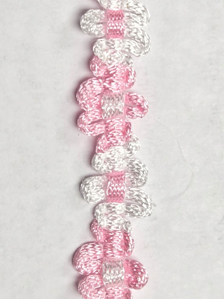 Braided tied rope like ribbon pink and white 5 yards 1/2 in wide