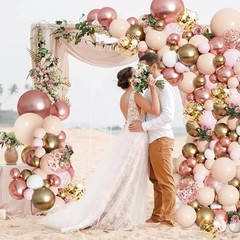 Rose Gold Balloon Garland Kit, Nude Pastel Pink Metallic Gold Rose Gold White