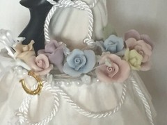 Pastel Roses Western Wedding Cake topper with Cowboy Couple