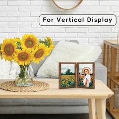 Brown 5×7 Picture Frames Double Photo Frame Folding Vertical Stand Display Si…
