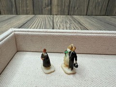 Vintage Mini Bride & Groom Wedding Cake Toppers With Minister Figurine Set .75″