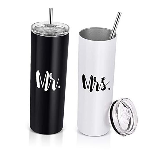 Mr and Mrs Gift Set, Mr and Mrs Stainless Steel Insulated 1 Black and White