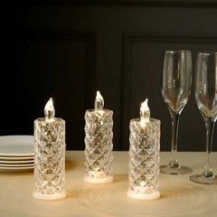 3 Warm White 6″ Battery Operated Rose Halo Light Pillar LED CANDLES Party Events